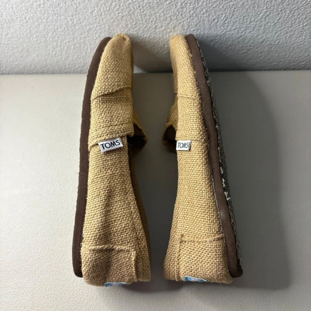 Toms Classic Alpargata Tan Burlap Slip On Shoes W7.5 Woven Flats Comfy